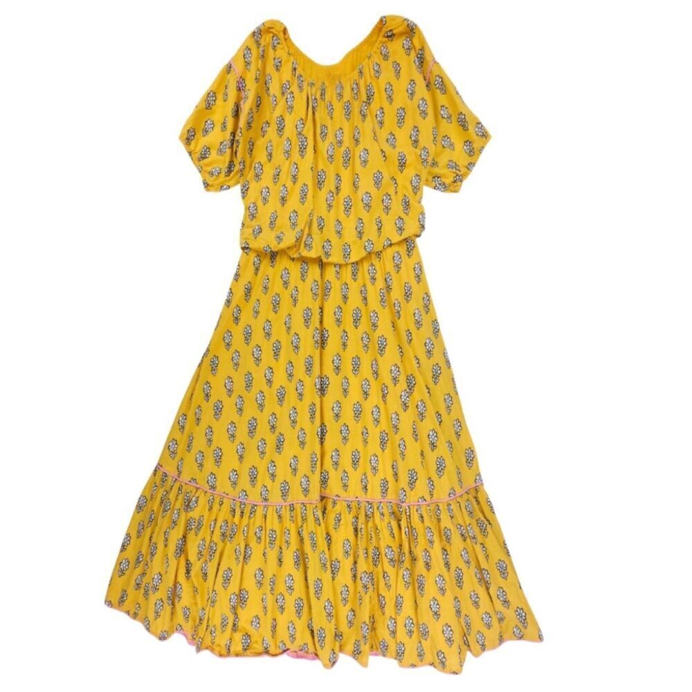 RHODE Resort Frida Off Shoulder Midi Dress Cottagecore Prairie Boho Yellow Large